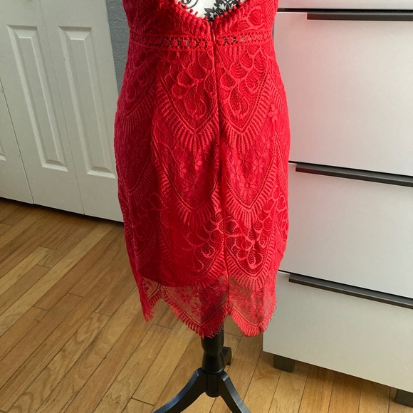 LUSH Women's Red Crochet Lace Dress Cutout Tie Back Medium - Picture 7 of 12